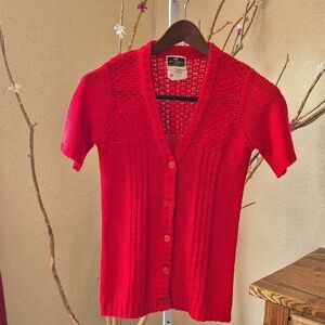 Red Knit Button-Up Women's Cardigan